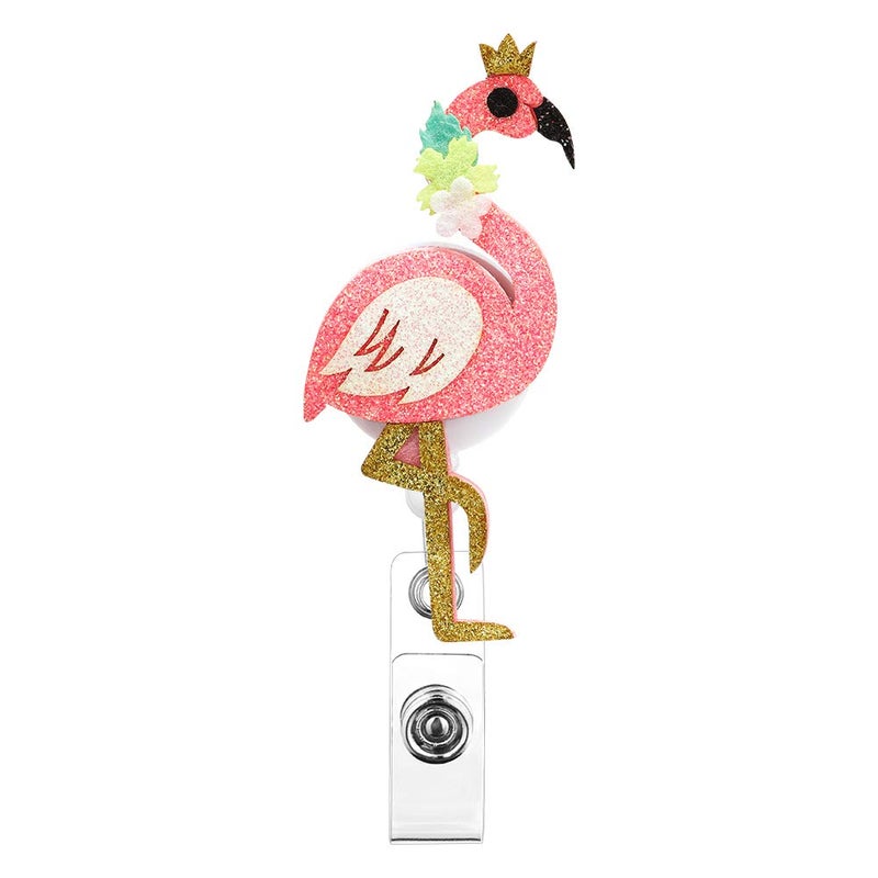 Soleebee Bling Bling Retractable Badge Reel Holder ID Badge Holder with Belt Clip for Nurse, 25.6 Inches Retractable Cord (Pink Flamingo) - Image 1